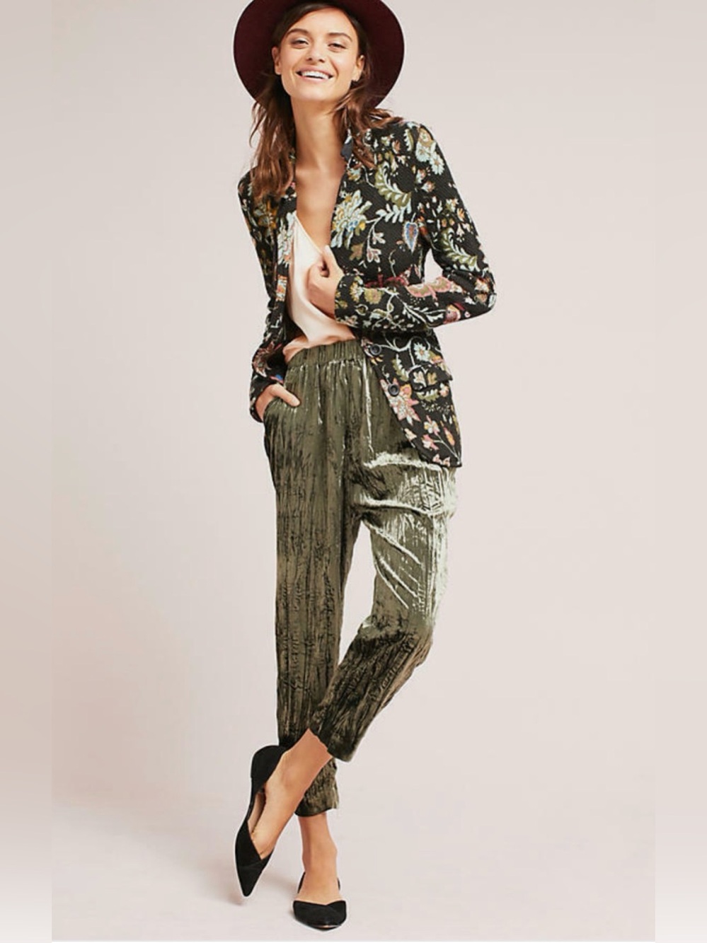 Anthropologie Olive Green Velvet Jogger Pants - Women